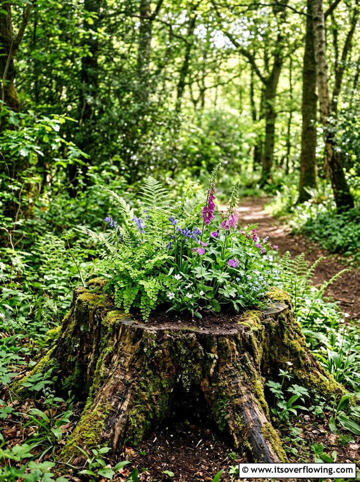 Tree Stump Planter - 25 recycled garden ideas