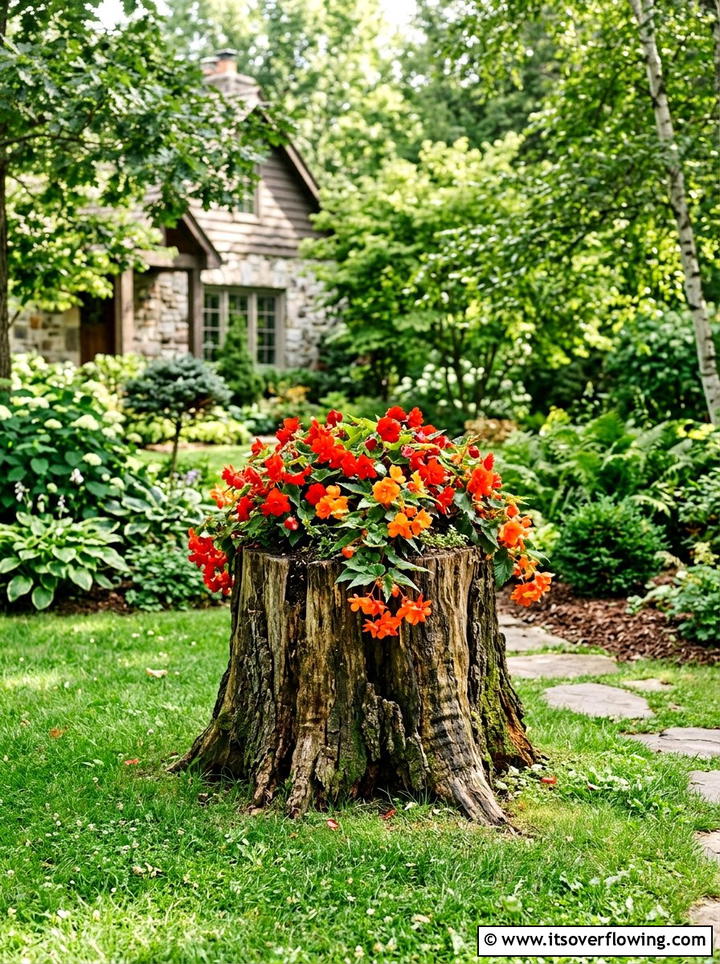 Tree Stump Planter - 25 recycled garden ideas for front yard decor