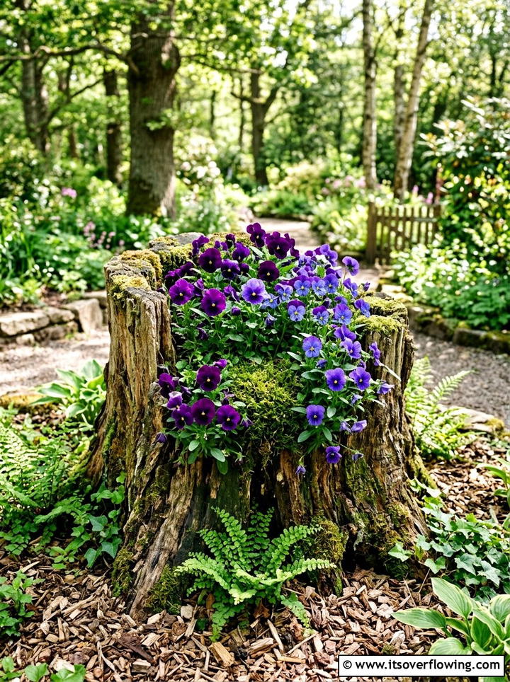 Tree Stump Planter - 25 cheap garden ideas for backyard