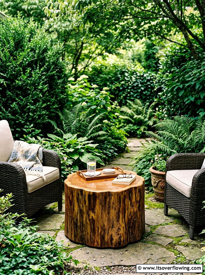 Tree Stump Table - 25 cheap garden ideas for small spaces