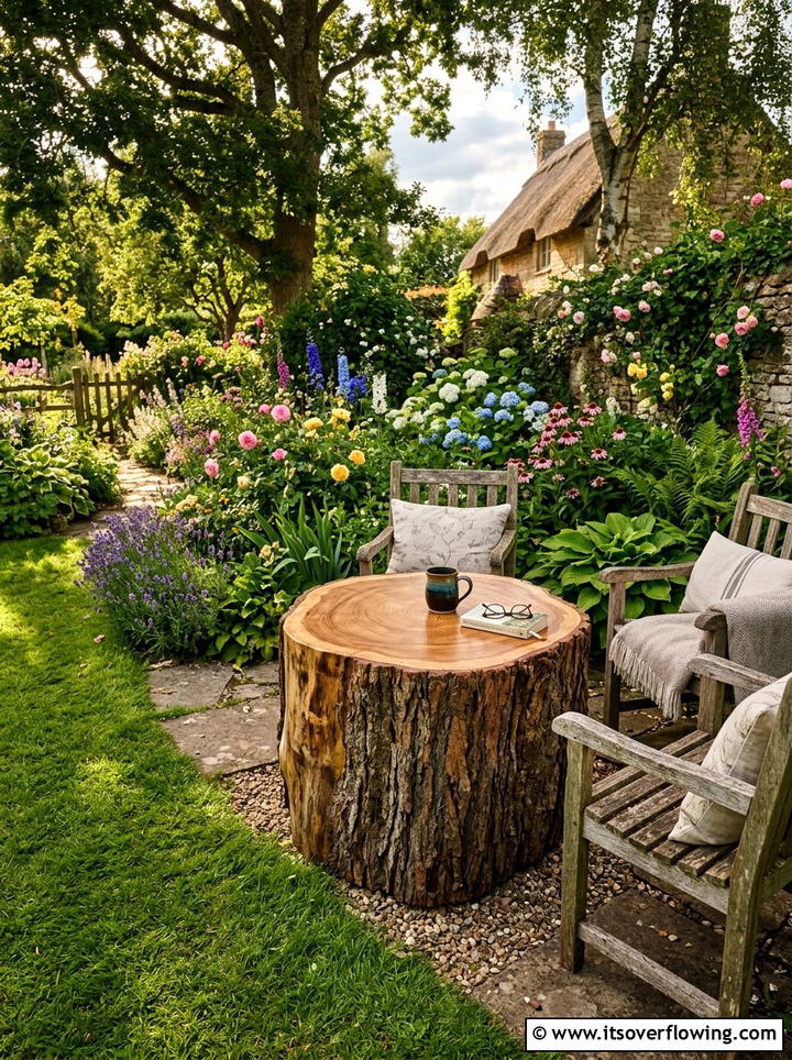 Tree Stump Table - 25 creative garden ideas on a budget