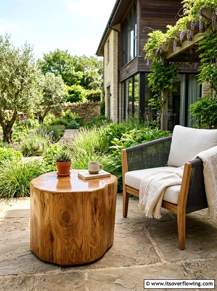 Tree Stump Table - 25 small garden ideas on a budget