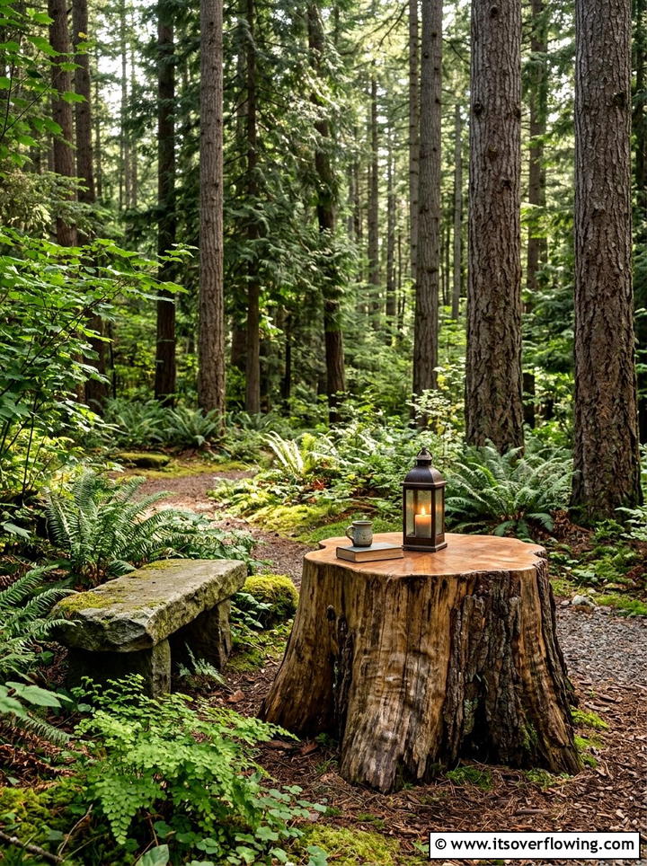 Tree Stump Table - 25 upcycled garden ideas with outdoor tables