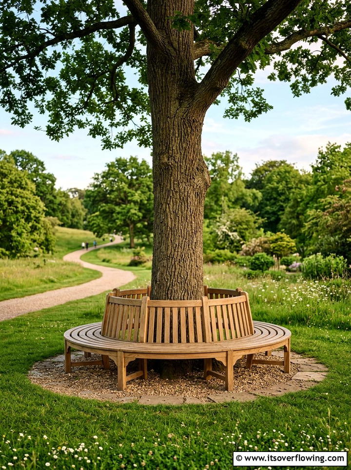 Tree Surround Bench - 25 upcycled garden ideas with old fence boards