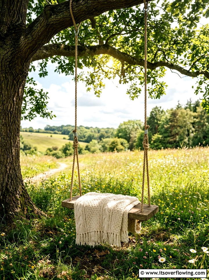 Tree Swing Textile - 25 backyard decorating ideas with throws