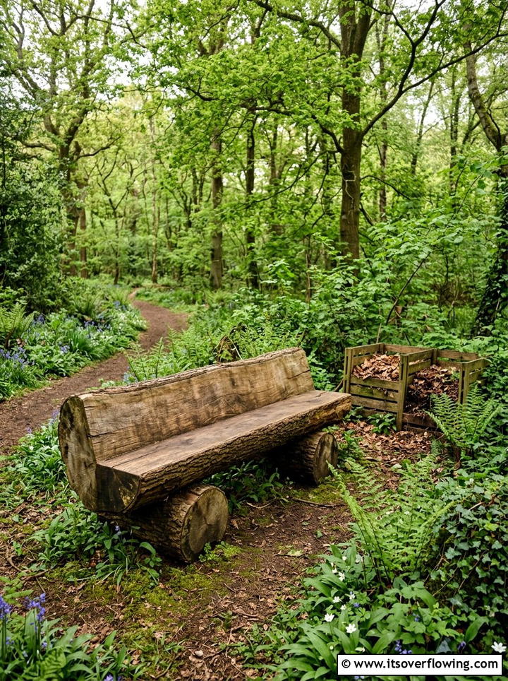 Tree Trunk Garden Bench - 25 recycled garden ideas with leaf mold bins