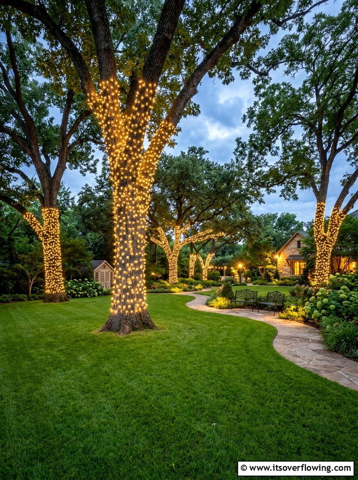 Tree Trunk Lights - 25 backyard decorating ideas with lights