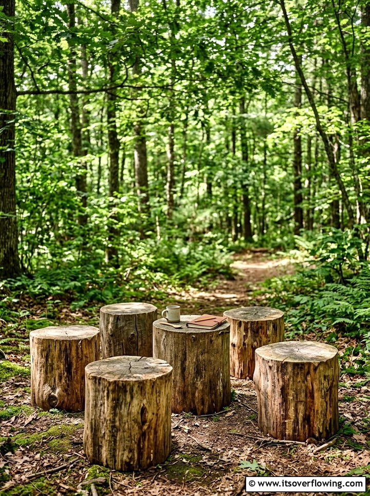 Tree Trunk Stool Setup - 25 garden design ideas for reading nooks