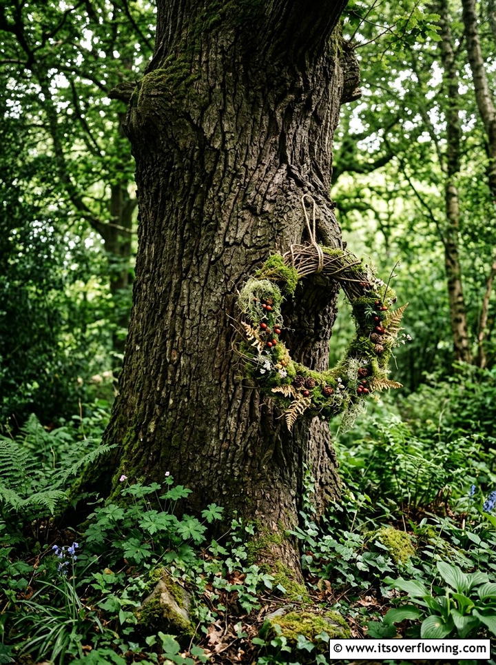 Tree Trunk Wreath - 25 garden decor ideas with seasonal wreaths