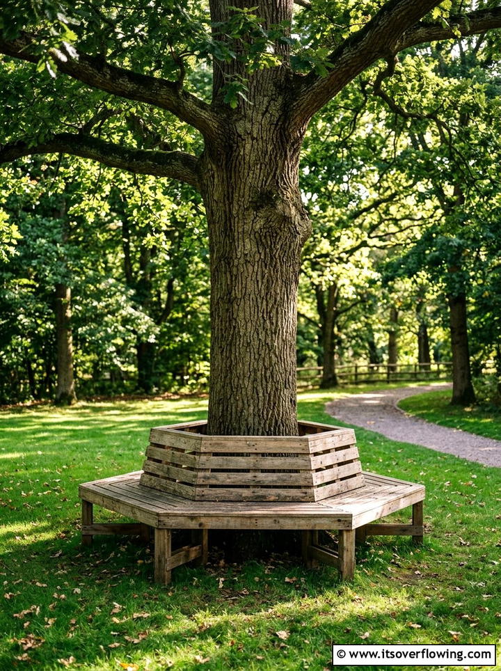 Tree Wrap Bench - 25 garden decor ideas with pallet projects