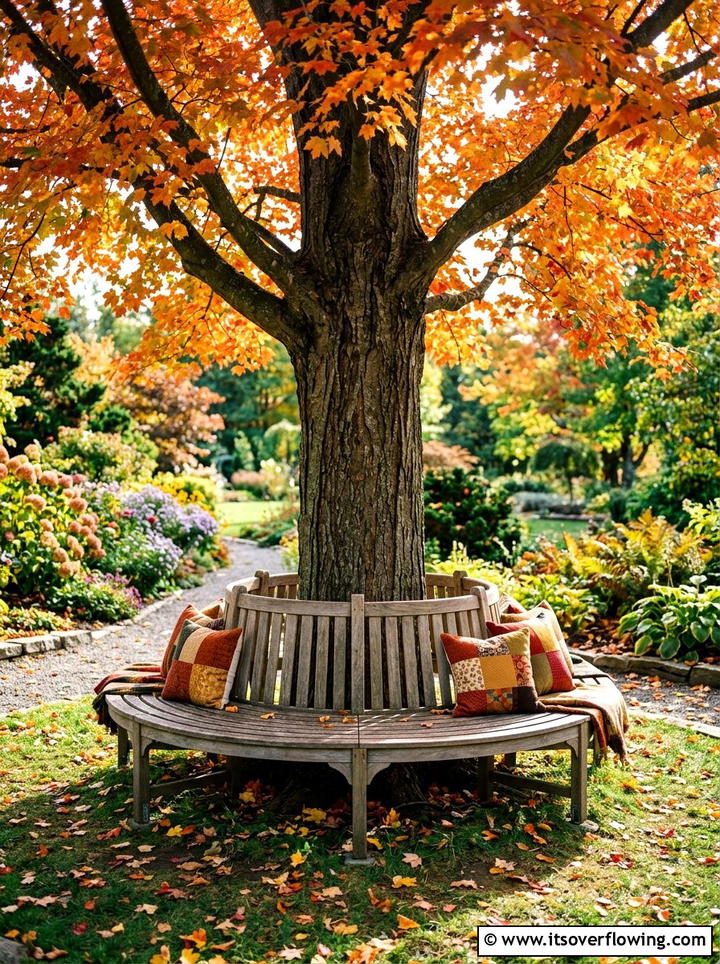 Tree Wrap Bench - 25 backyard decorating ideas with pillows