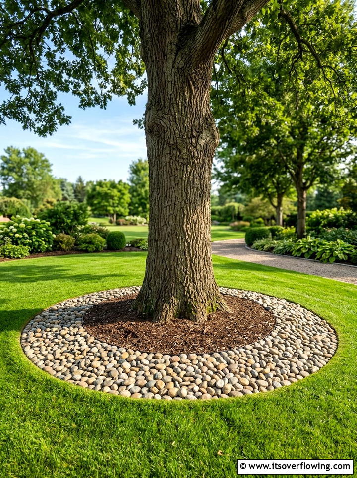 Tree base pebble mulch - 25 garden decor ideas with pebble accents