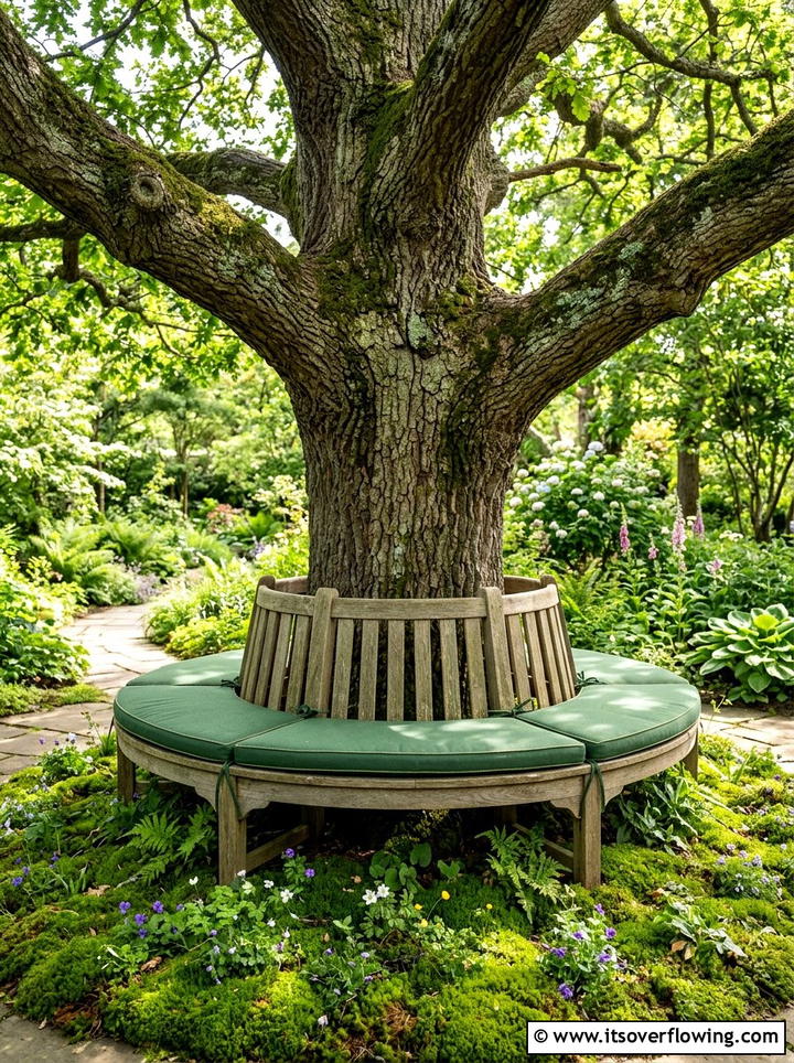 Tree bench seating - 25 creative garden ideas with outdoor reading spaces