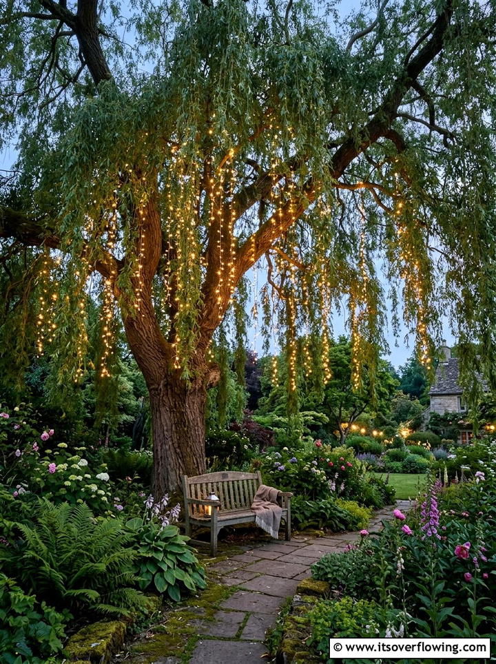Tree canopy lights - 25 garden decor ideas with string bulb lights