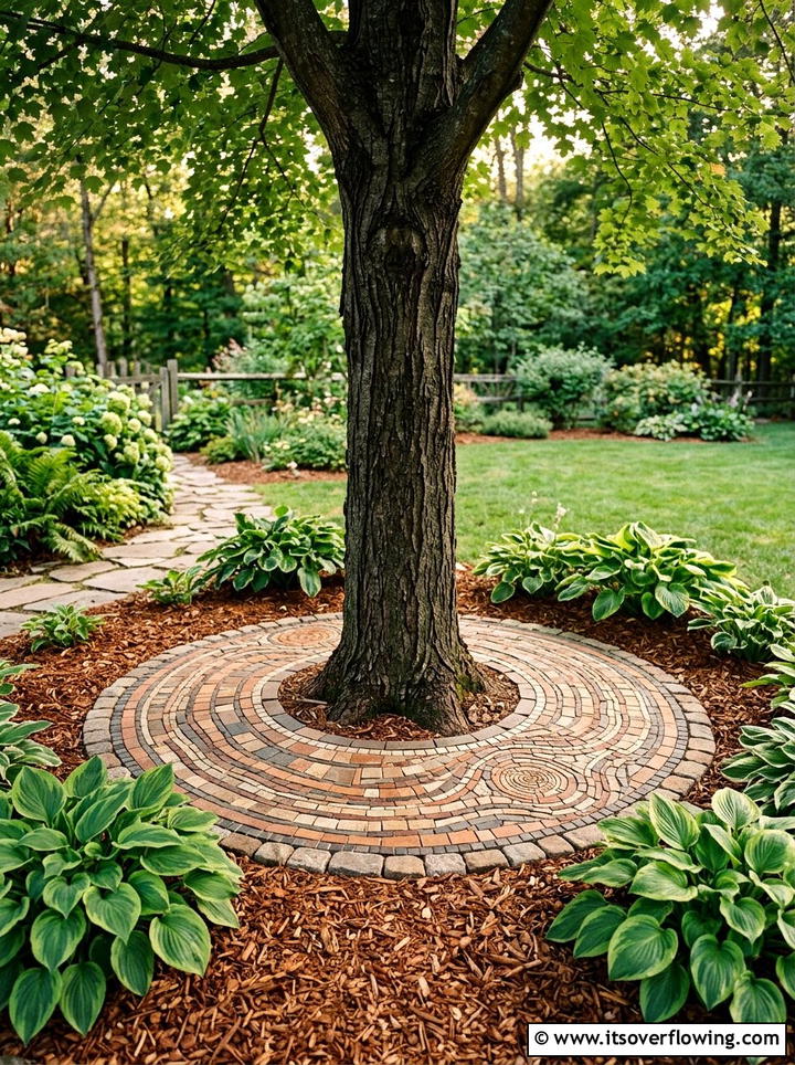 Tree ring mosaic - 25 recycled garden ideas with leftover tiles