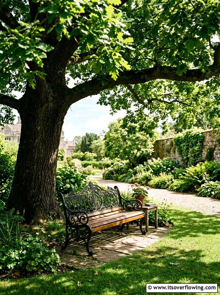 Tree shaded bench - 25 small garden ideas with reading nook