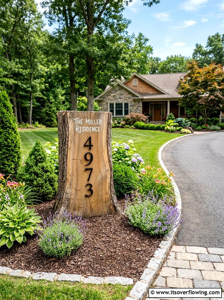 Tree stump address sign - 25 recycled garden ideas with tree stumps