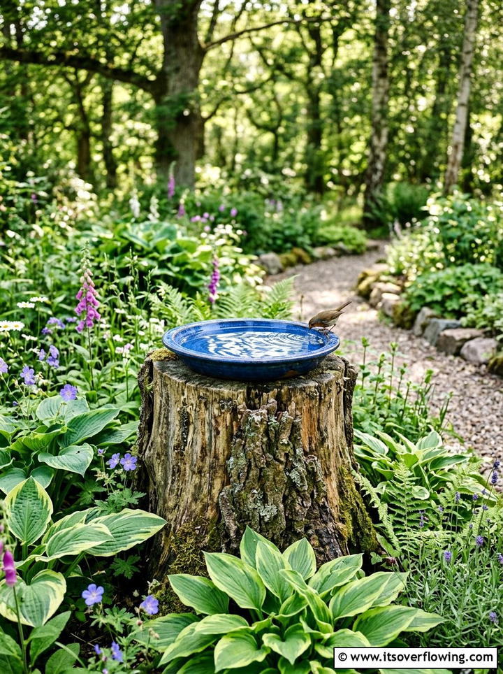 Tree stump bird bath - 25 reusing old things ideas for bird baths