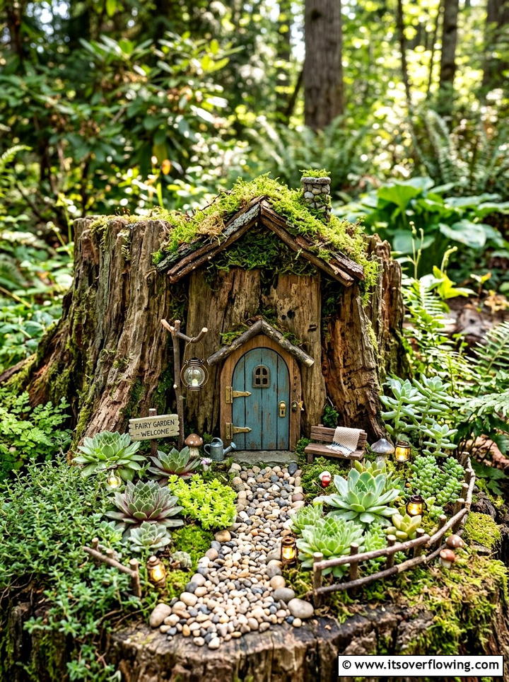 Tree stump fairy garden - 25 recycled garden ideas with tree stumps