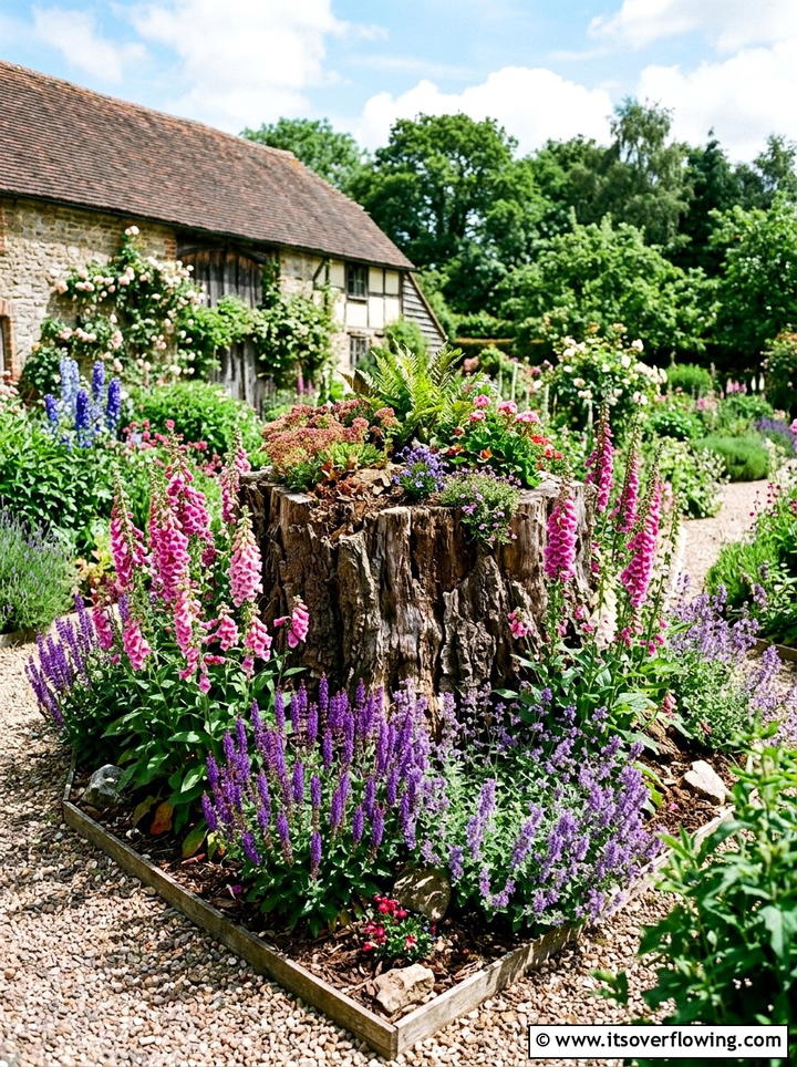 Tree stump flower bed - 25 recycled garden ideas with tree stumps