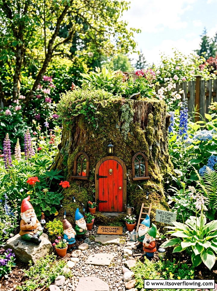 Tree stump gnome home - 25 recycled garden ideas with tree stumps