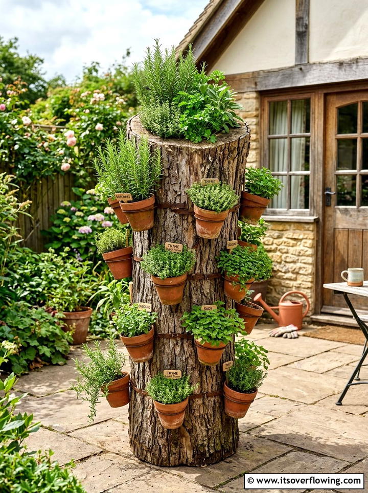 Tree stump herb garden - 25 recycled garden ideas with tree stumps