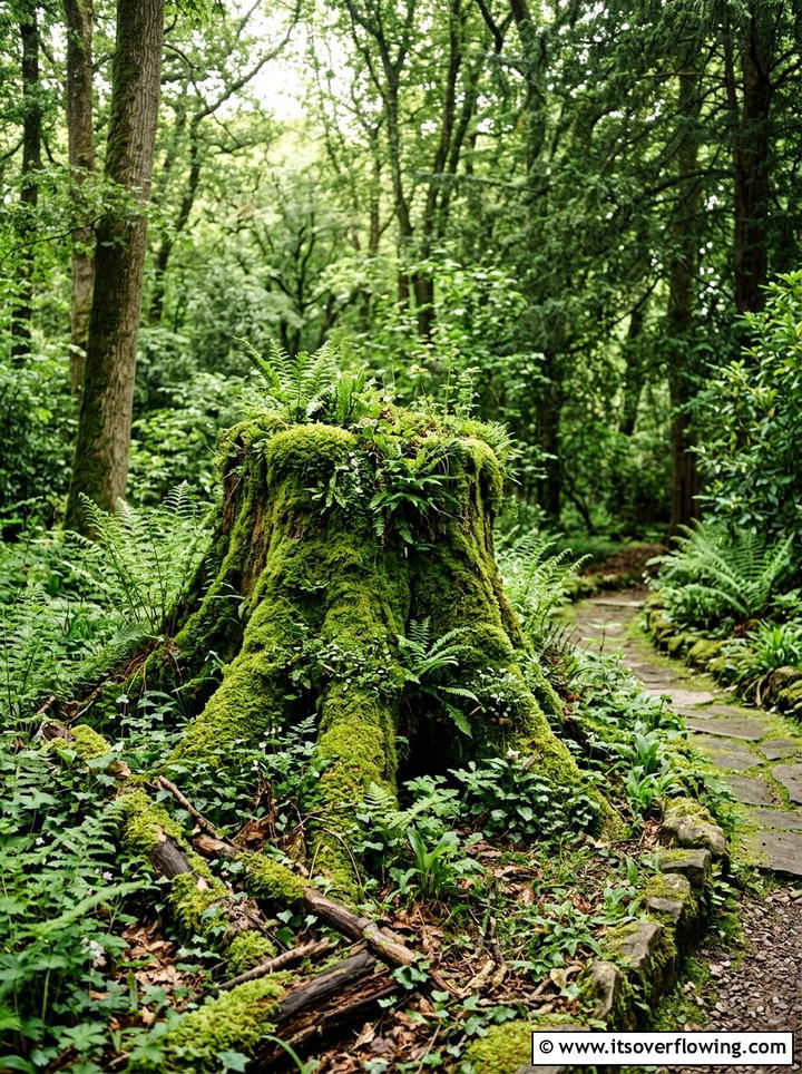 Tree stump moss garden - 25 recycled garden ideas with tree stumps