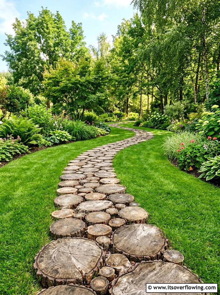 Tree stump pathway - 25 recycled garden ideas with tree stumps