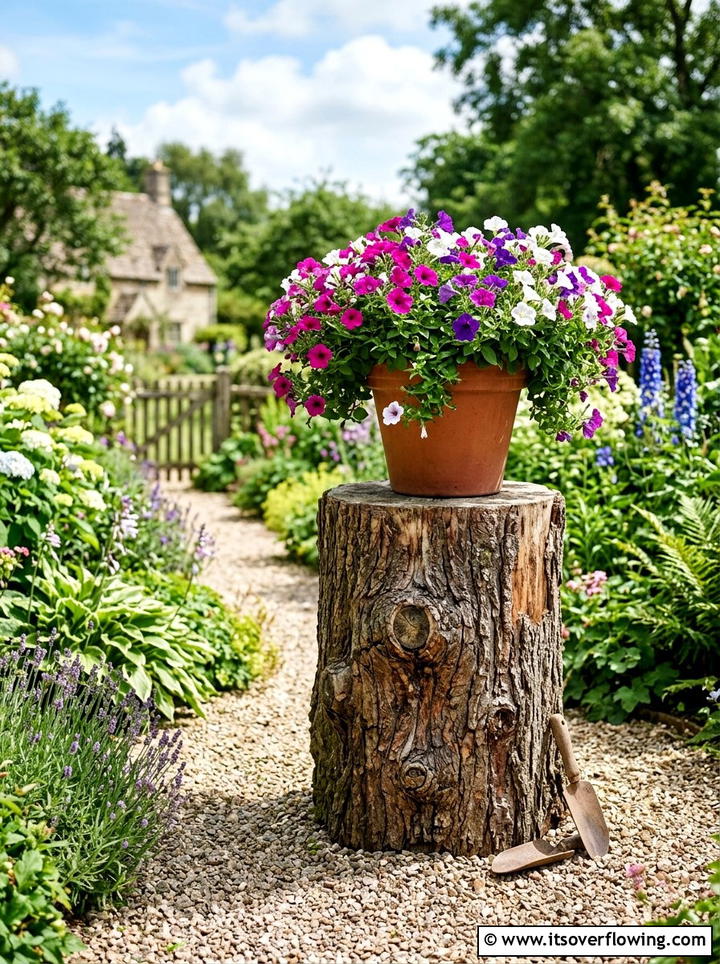 Tree stump plant stand - 25 recycled garden ideas with recycled wood art