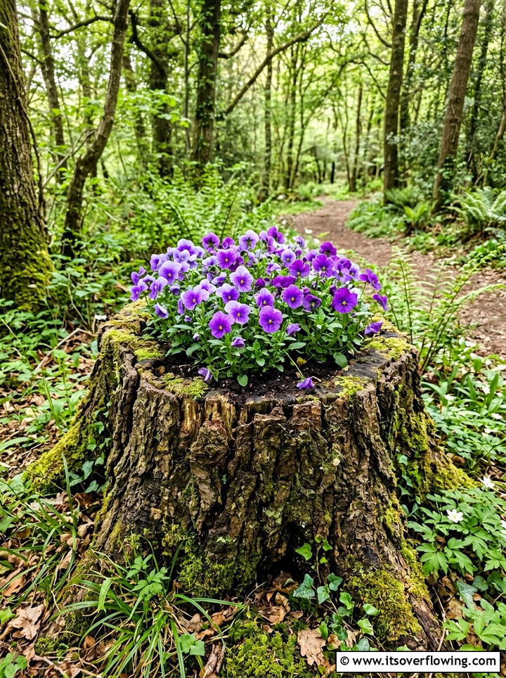 Tree stump planter - 25 garden decor ideas with rustic accents