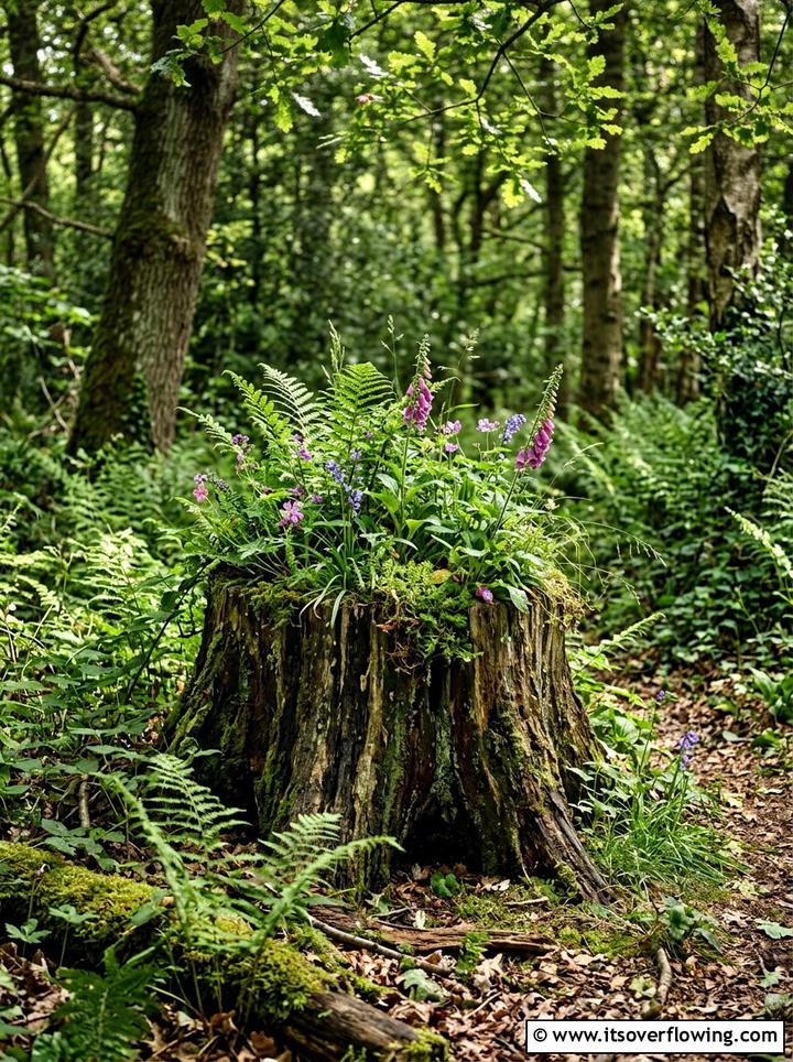 Tree stump planter - 25 recycled garden ideas for school projects
