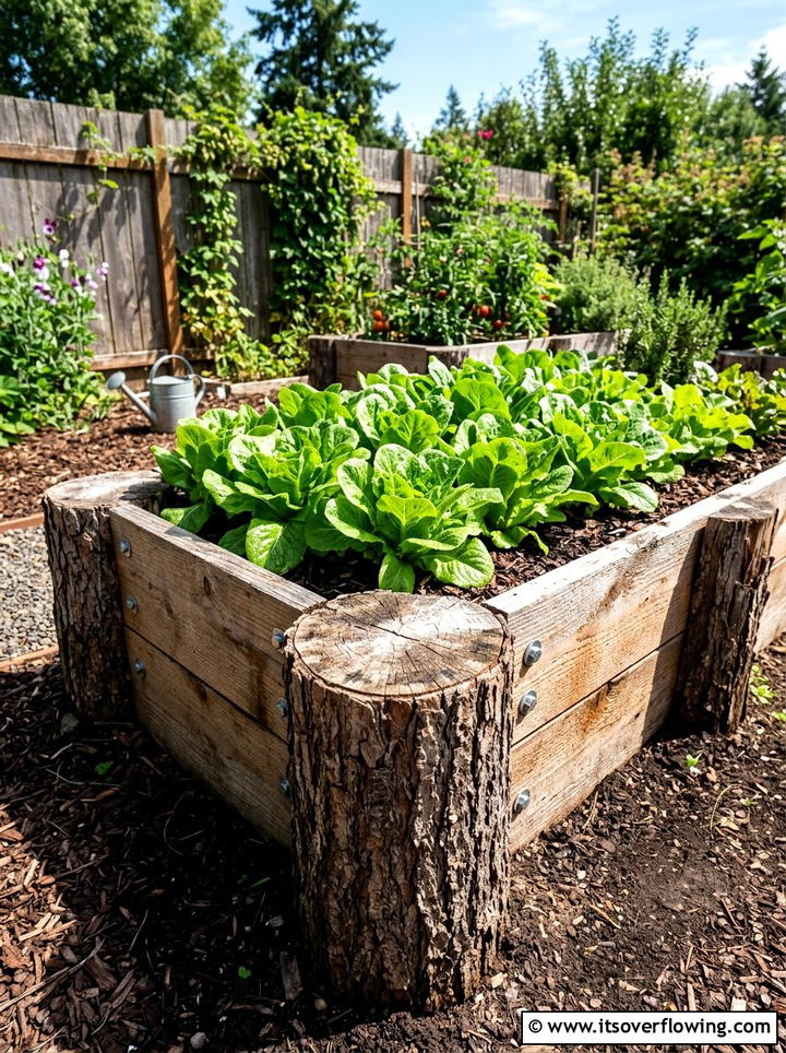 Tree stump raised bed corner - 25 recycled garden ideas with tree stumps