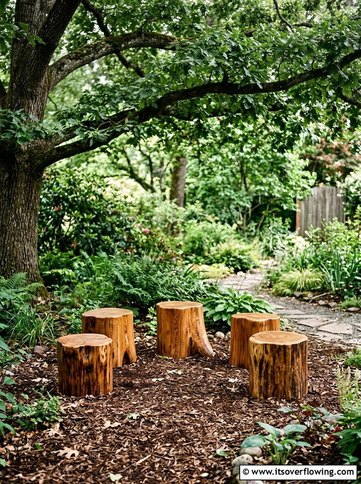 Tree stump seating - 25 creative garden ideas with kids garden zone