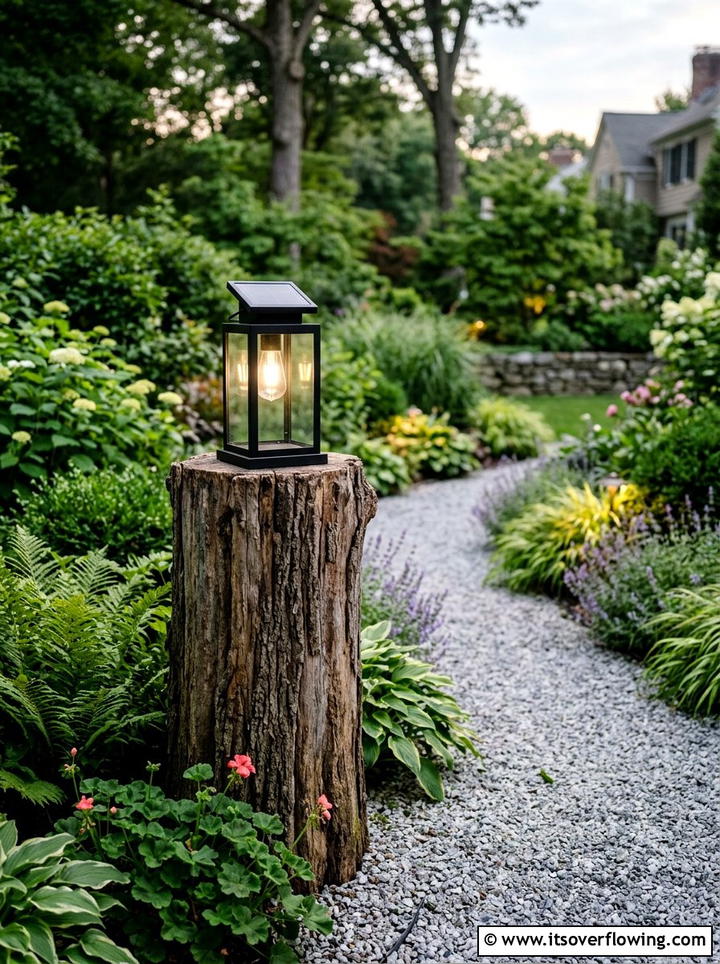 Tree stump solar light - 25 recycled garden ideas with tree stumps