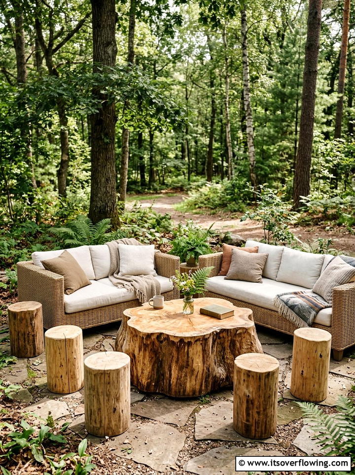 Tree stump table - 25 backyard decorating ideas with rustic accents