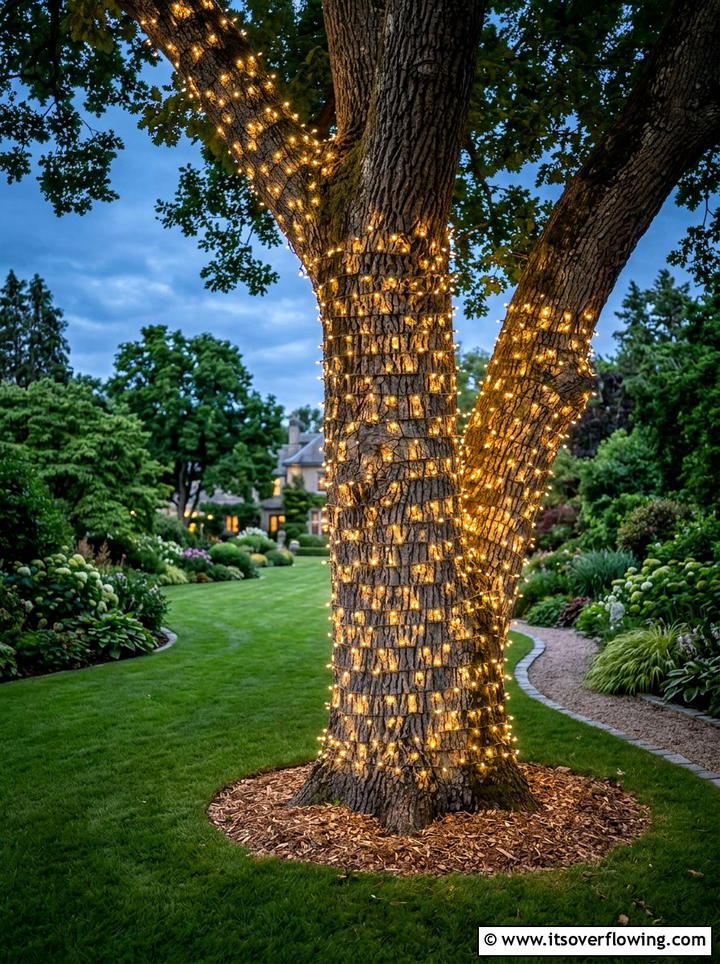 Tree trunk wrap - 25 backyard decorating ideas with holiday lights