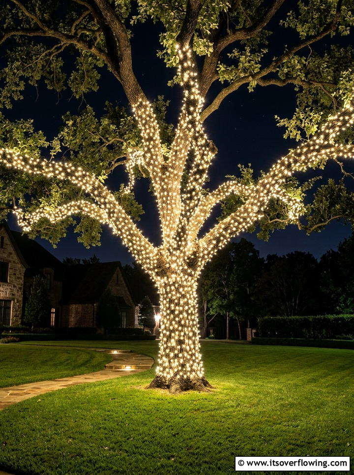 Tree wrap lighting - 25 garden ideas with string lights
