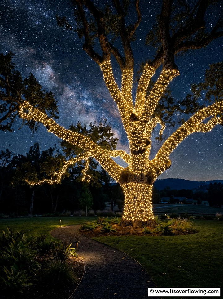 Tree wrap lighting - 25 garden decor ideas with string bulb lights