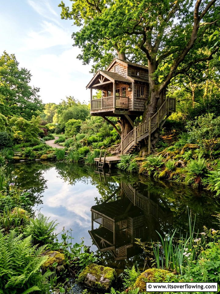 Treehouse Over Pond - 25 backyard ideas with treehouse