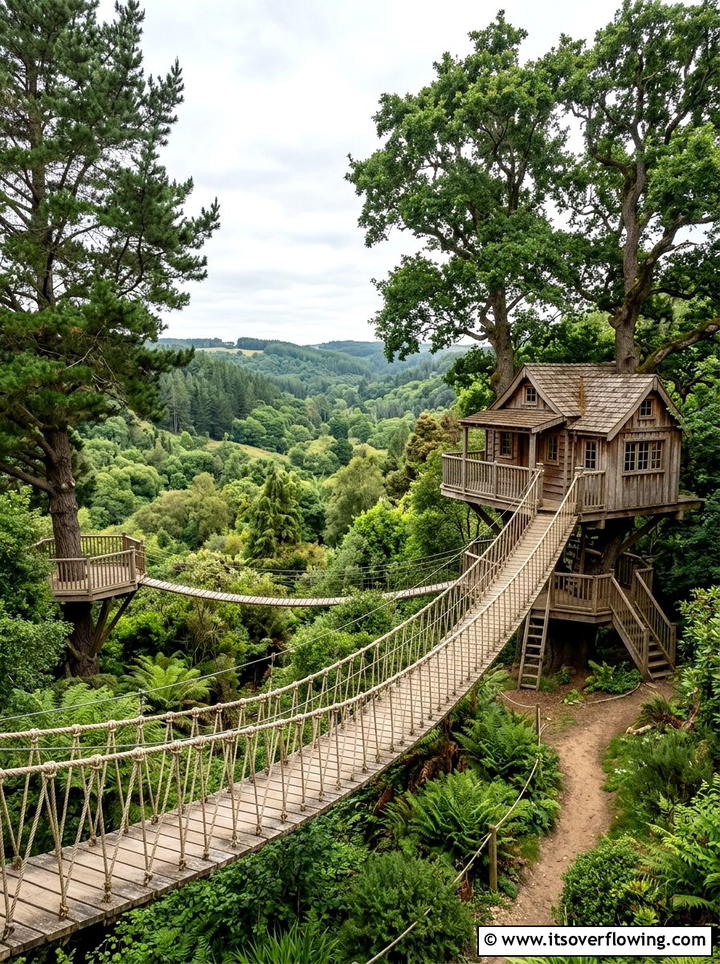 Treehouse With Bridge - 25 backyard ideas with treehouse