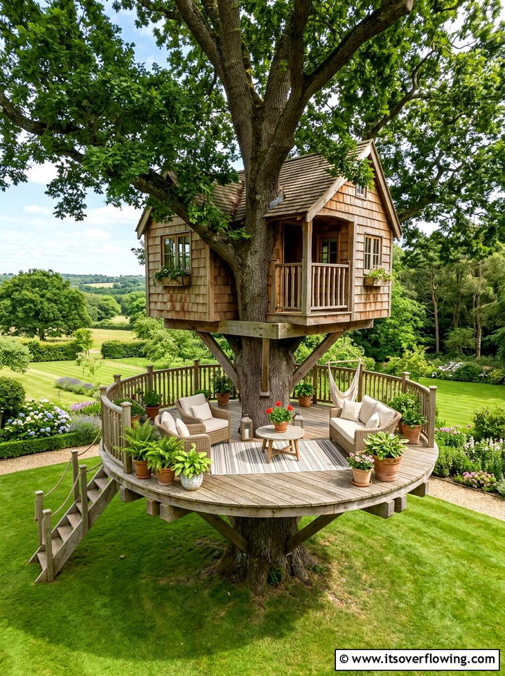 Treehouse With Deck - 25 backyard ideas with treehouse