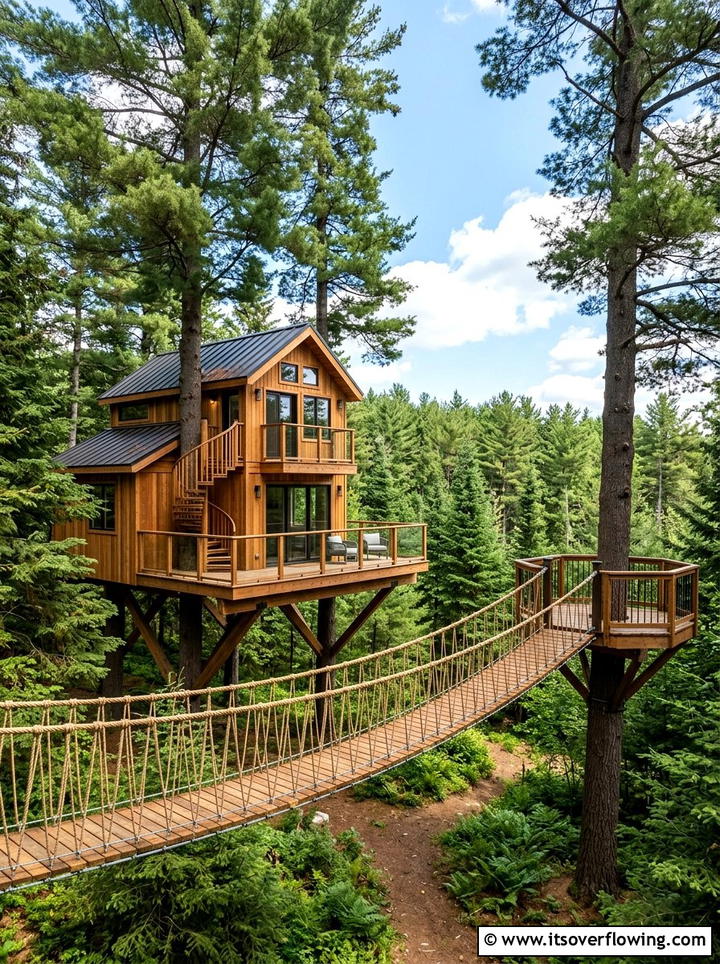 Treehouse With Rope Bridge - 25 garden design ideas for play areas