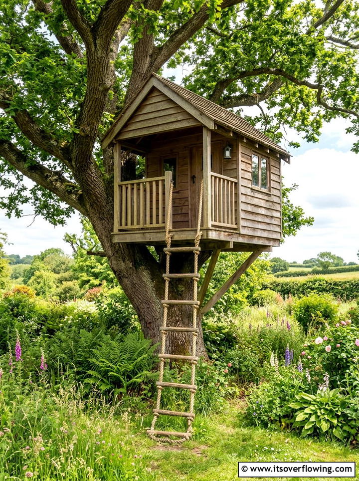 Treehouse With Rope Ladder - 25 backyard ideas with treehouse
