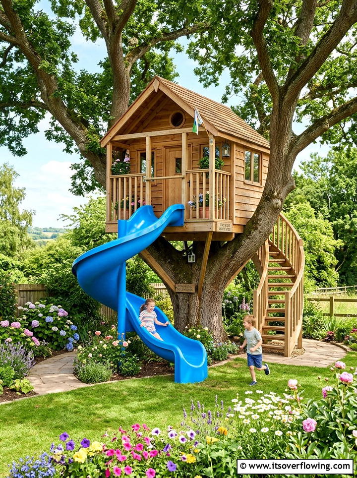 Treehouse With Slide - 25 backyard ideas with treehouse