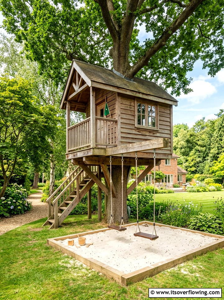 Treehouse With Swings - 25 backyard ideas with treehouse