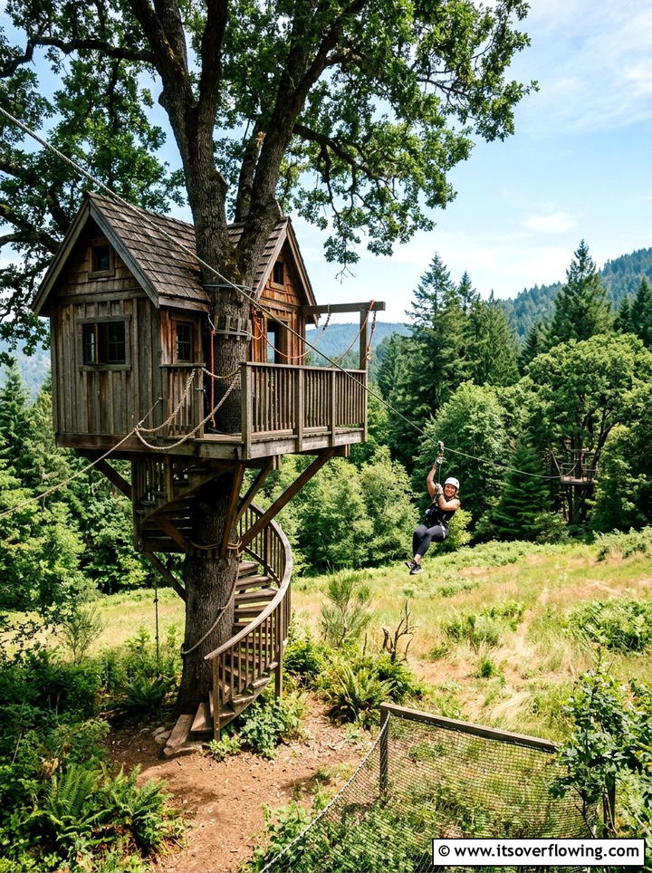 Treehouse With Zip Line - 25 backyard ideas with treehouse