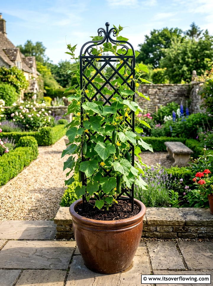 Trellis Cucumber Pot - 25 creative garden ideas with container vegetables