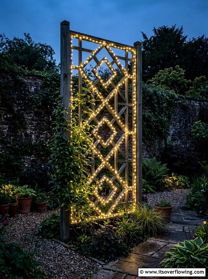 Trellis Fairy Lights - 25 garden decor ideas with holiday lights
