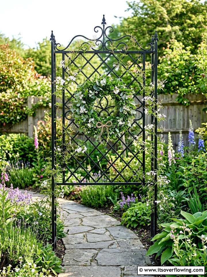 Trellis Greenery Wreath - 25 garden decor ideas with seasonal wreaths