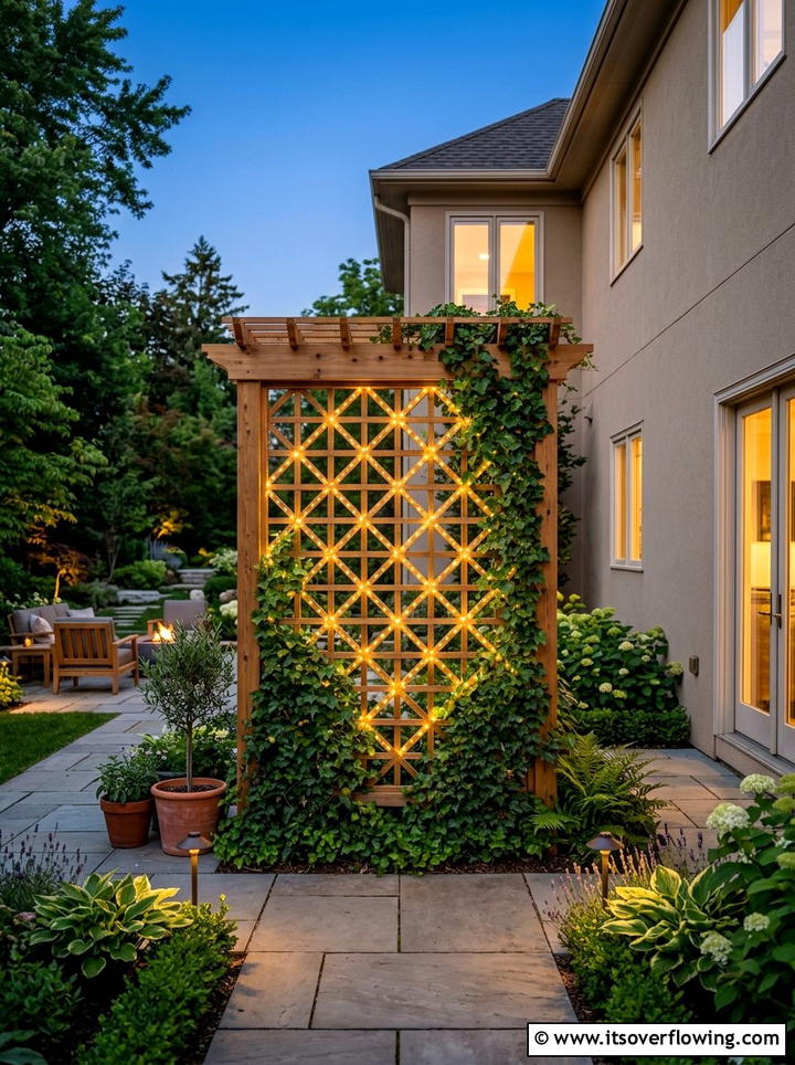 Trellis String Lights - 25 cheap garden ideas with string lights